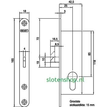 afmetingen schuifdeur smalslot 25mm 618