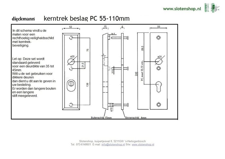 afmetingen beslag met kerntrekbeveiliging