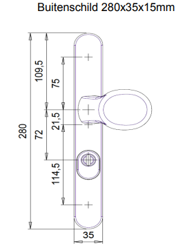 Tekening binnenschild 280mm lang