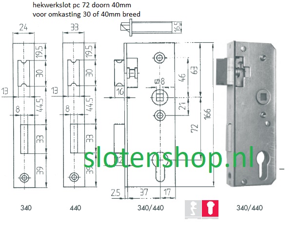 met 40mm kast 40 mm doorn